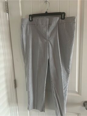 Ann Taylor White and Navy Pinstripe Straight Leg Jeans